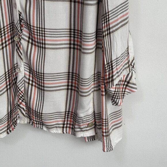 J Jill Blouse Shirt M Rayon Long Sleeve Plaid Button Front V Neck Casual Relaxed - Picture 2 of 11